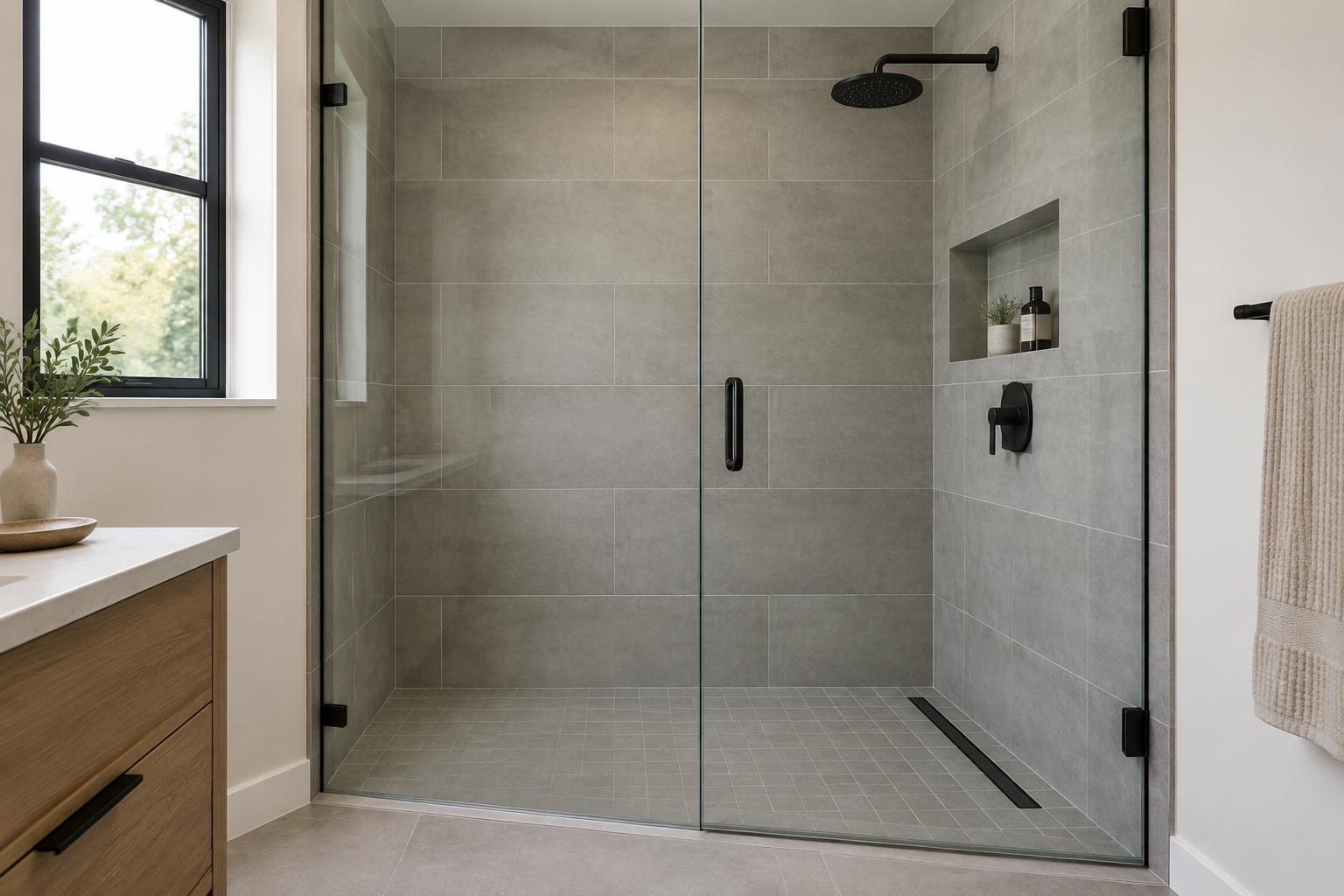 Walk-in shower and tile