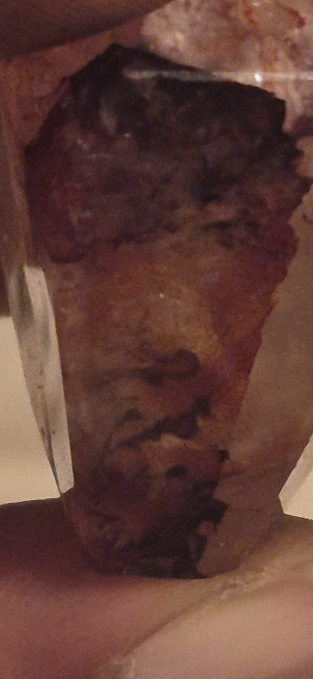 A rough reddish brown piece in a paper bag