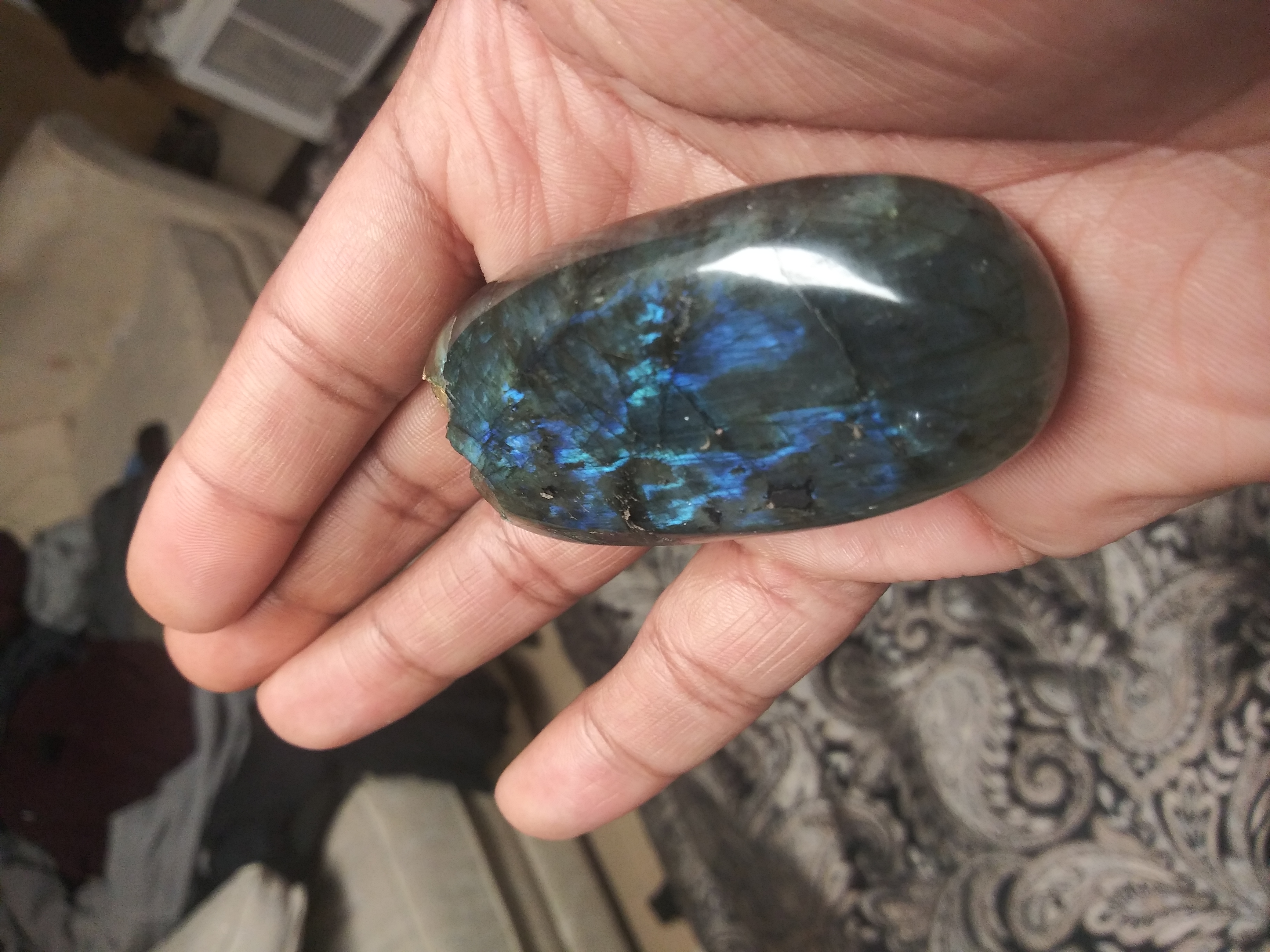 Bright blue flashes across the stone