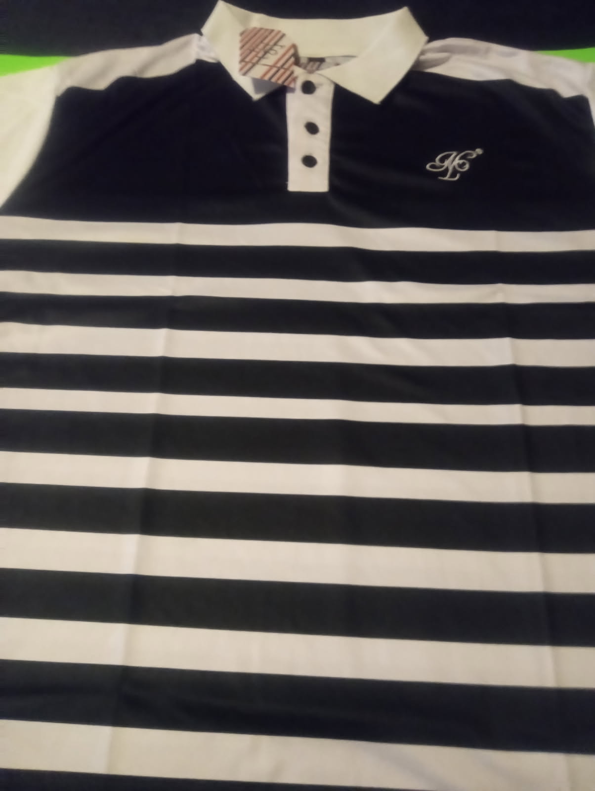 Stripe Polo — Black & Cream
