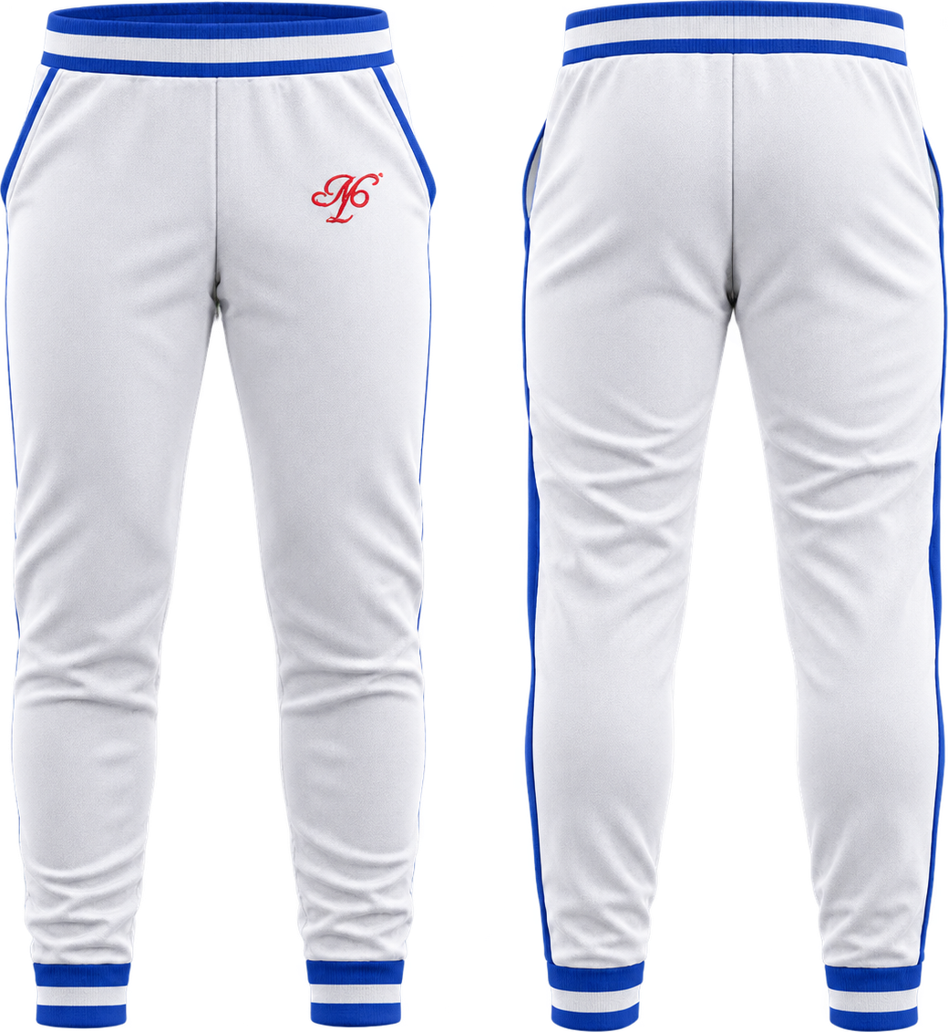 Track Pant — White with Blue Trim