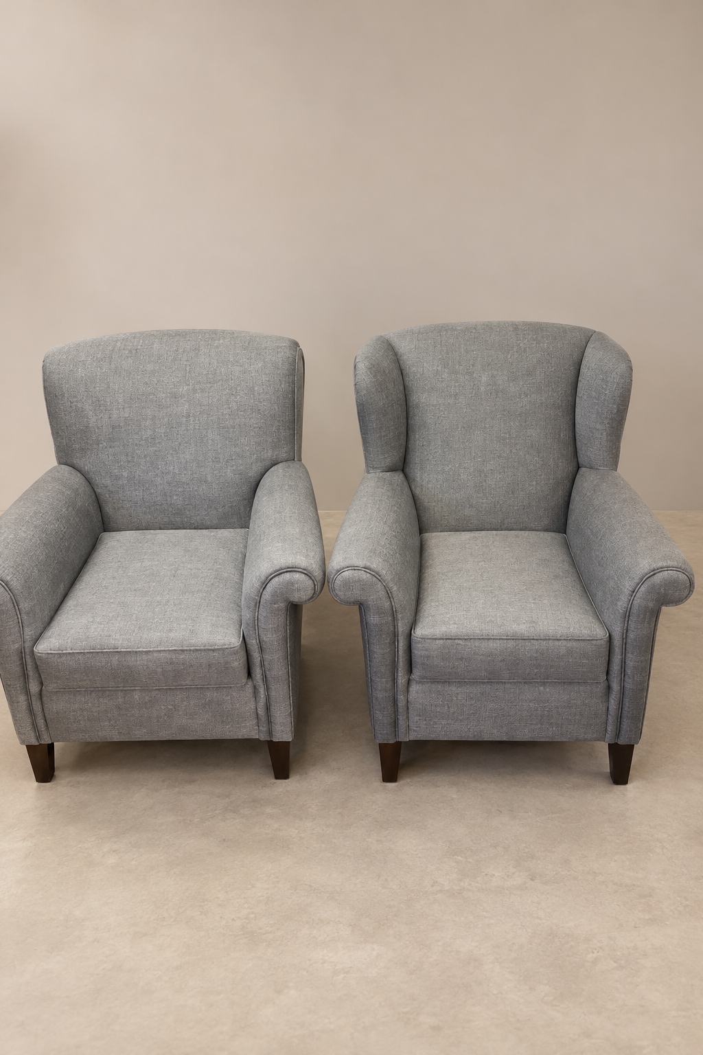 Pair of Grey Rolled-Arm Chairs