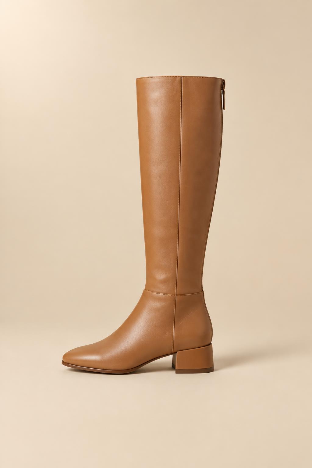 Tan Knee-High Leather Boot