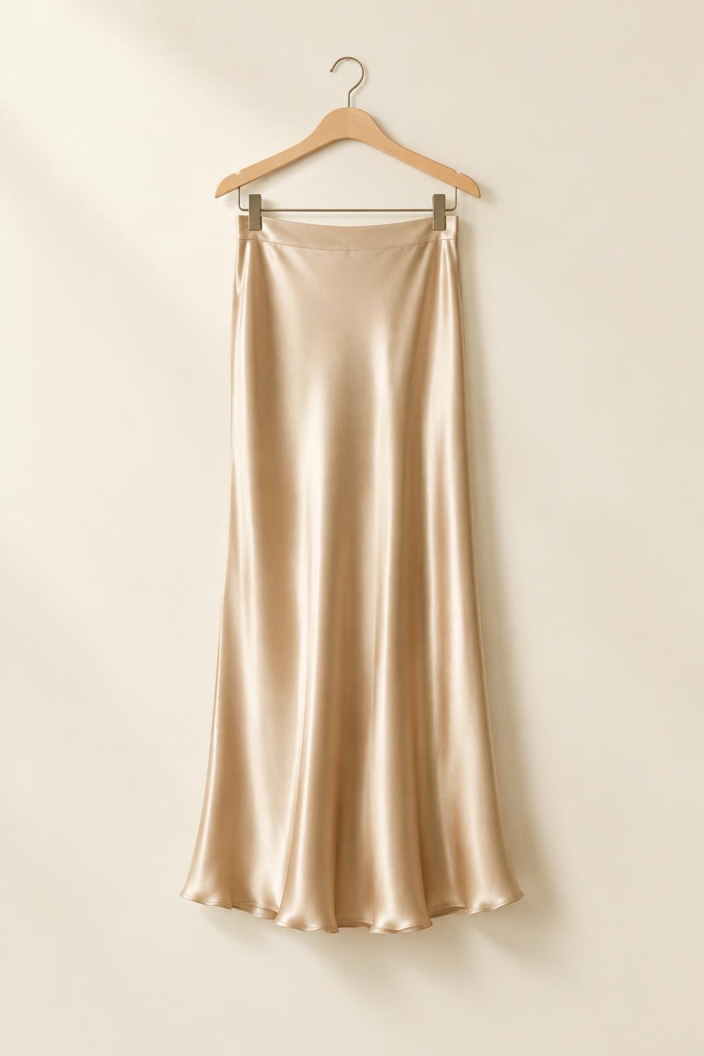 Champagne Satin Slip Skirt