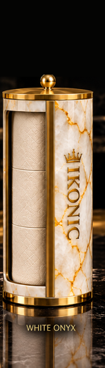 White Onyx holder, cut from natural stone with a gold rim